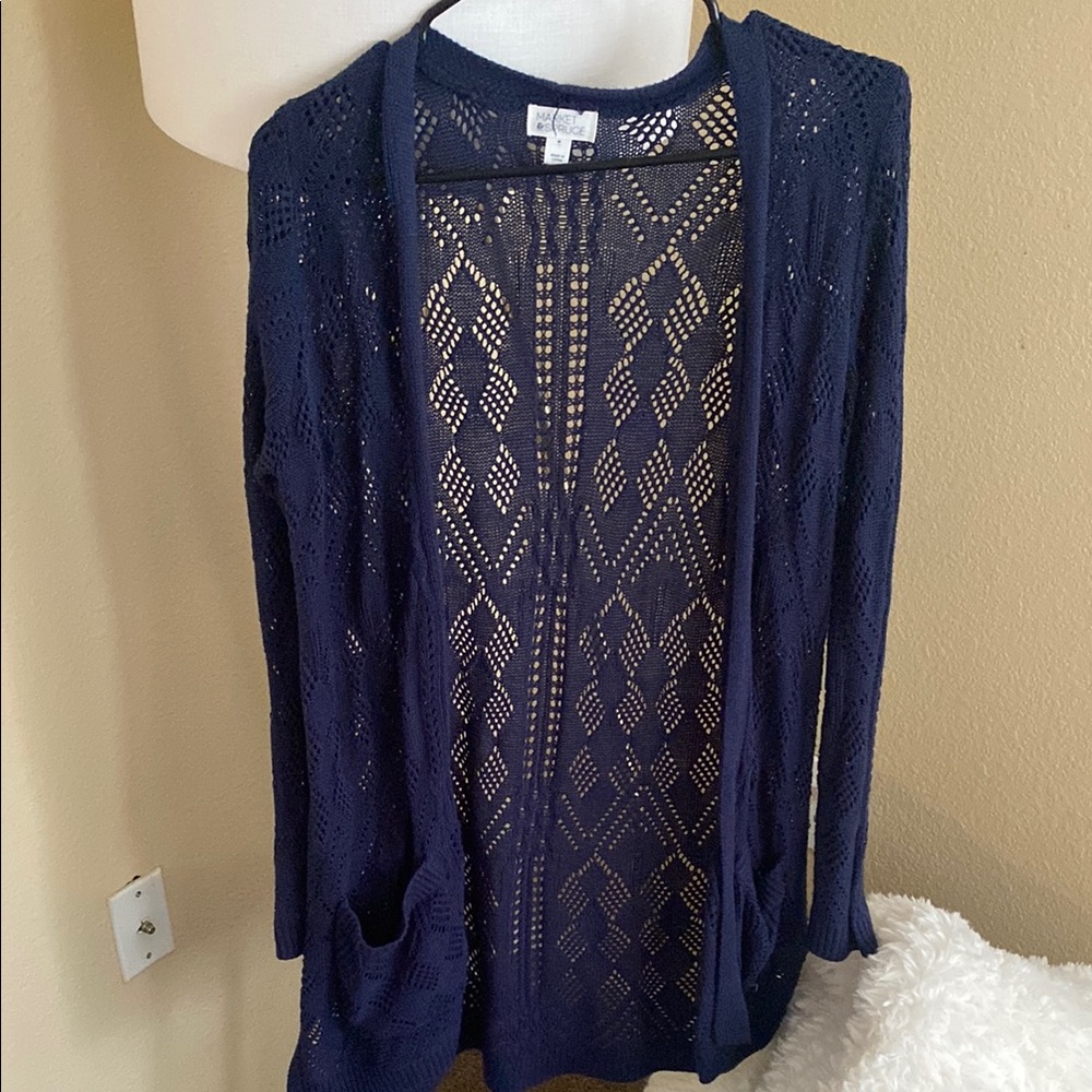 Navy Open-Knit Women's Sweater
